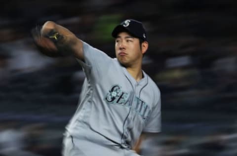 NEW YORK, NEW YORK-MAY 08: Yusei Kikuchi #18 of the Seattle Mariners pitches against the New York Yankees during their game at Yankee Stadium on May 08, 2019 in New York City. (Photo by Al Bello/Getty Images)