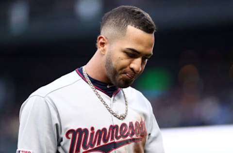 SEATTLE, WASHINGTON – MAY 16: Eddie Rosario #20 of the Minnesota Twins reacts after being thrown out at third base in the second inning against the Seattle Mariners during their game at T-Mobile Park on May 16, 2019 in Seattle, Washington. (Photo by Abbie Parr/Getty Images)