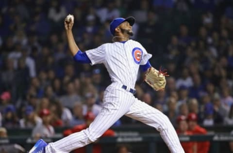 CHICAGO, ILLINOIS – JUNE 09: Carl Edwards Jr. #6 of the Chicago Cubs pitches against the St. Louis Cardinals at Wrigley Field on June 09, 2019, in Chicago, Illinois. The Cubs defeated the Cardinals 5-1. (Photo by Jonathan Daniel/Getty Images)