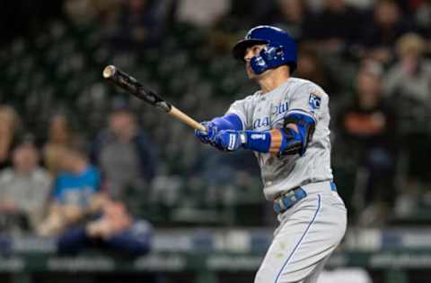 SEATTLE, WA – JUNE 18: Whit Merrifield #15 of the Kansas City Royals hits a home run during a game against the Seattle Mariners. (Photo by Stephen Brashear/Getty Images)