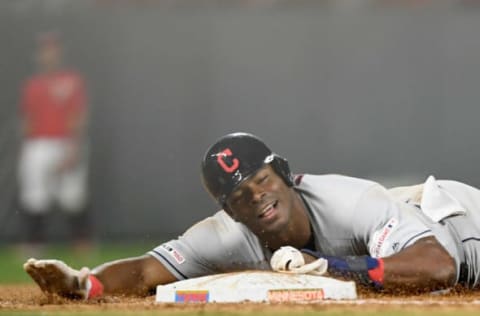 MINNEAPOLIS, MN – AUGUST 09: Yasiel Puig #66 of the Cleveland Indians slides safely into third base against the Minnesota Twins during the ninth inning of the game on August 9, 2019 at Target Field in Minneapolis, Minnesota. The Indians defeated the Twins 6-2. (Photo by Hannah Foslien/Getty Images)