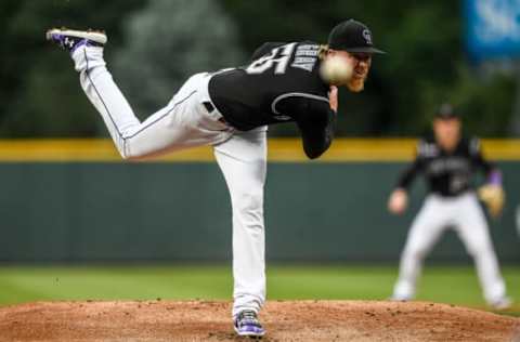 DENVER, CO – AUGUST 16: Jon Gray #55 of the Colorado Rockies pitches against the Miami Marlins in the first inning of a game at Coors Field on August 16, 2019, in Denver, Colorado. (Photo by Dustin Bradford/Getty Images)