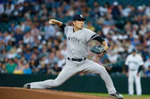 SEATTLE, WA – AUGUST 27: Masahiro Tanaka #19 of the New York Yankees delivers in the third inning against the Seattle Mariners at T-Mobile Park on August 27, 2019 in Seattle, Washington. (Photo by Lindsey Wasson/Getty Images)