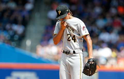 NEW YORK, NEW YORK – JULY 28: Chris Archer #24 of the Pittsburgh Pirates reacts on the mound during the first inning against the New York Mets at Citi Field on July 28, 2019 in New York City. (Photo by Jim McIsaac/Getty Images)