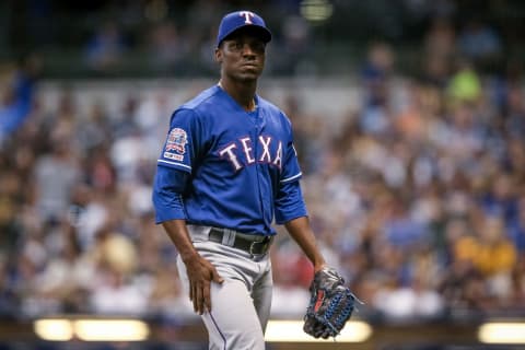 MILWAUKEE, WISCONSIN – AUGUST 09: Rafael Montero former Ranger walks off. He joined the Seattle Mariners recently. Rafael Montero fantasy. (Photo by Dylan Buell/Getty Images)