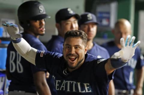 PITTSBURGH, PA – SEPTEMBER 17: Omar Narvaez #22 of the Seattle Mariners celebrates after hitting a solo home run in the sixth inning against the Pittsburgh Pirates during inter-league play at PNC Park on September 17, 2019 in Pittsburgh, Pennsylvania. (Photo by Justin K. Aller/Getty Images)