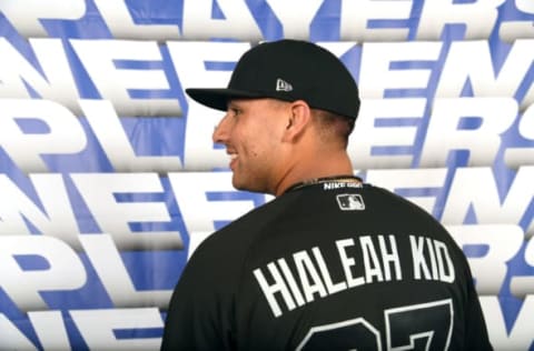 LOS ANGELES, CALIFORNIA – AUGUST 23: Nestor Cortes Jr. #67 of the New York Yankees poses for a portrait during MLB Players Weekend at Dodger Stadium on August 23, 2019, in Los Angeles, California. (Photo by Harry How/Getty Images)