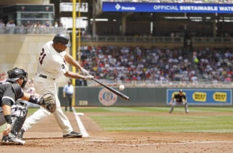 MINNEAPOLIS, MN – JUNE 16: Delmon Young #21 of the Minnesota Twins bats against the Chicago White Sox on June 16, 2011 at Target Field in Minneapolis, Minnesota. The Twins won 1-0. (Photo by Bruce Kluckhohn/Getty Images)