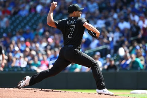 SEATTLE, WASHINGTON – AUGUST 25: Marco Gonzales, former Cardinals pitcher, of the Seattle Mariners pitches against the Toronto Blue Jays. (Photo by Abbie Parr/Getty Images)