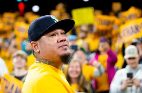 SEATTLE, WA – SEPTEMBER 26: Felix Hernandez of the Seattle Mariners greets fans. (Photo by Lindsey Wasson/Getty Images)