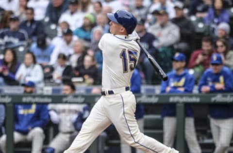 SEATTLE, WA – SEPTEMBER 29: Kyle Seager #15 of the Seattle Mariners hits a solo home run off of starting pitcher Tanner Roark #60 of the Oakland Athletics during the first inning of a game at T-Mobile Park on September 29, 2019, in Seattle, Washington. (Photo by Stephen Brashear/Getty Images)