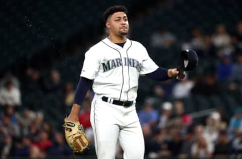 SEATTLE, WASHINGTON – SEPTEMBER 10: Justus Sheffield #33 of the Seattle Mariners reacts after getting into a jam in the second inning against the Cincinnati Reds during their game at T-Mobile Park on September 10, 2019, in Seattle, Washington. (Photo by Abbie Parr/Getty Images)