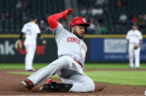 SEATTLE, WASHINGTON – SEPTEMBER 10: Phillip Ervin #6 of the Cincinnati Reds slides into third base after hitting a triple in the second inning against the Seattle Mariners during their game at T-Mobile Park on September 10, 2019 in Seattle, Washington. (Photo by Abbie Parr/Getty Images)