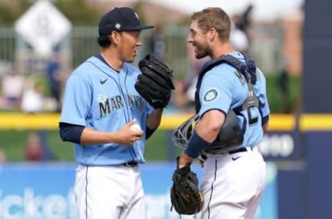 PEORIA, AZ – FEBRUARY 23: Yoshihisa Hirano of the Seattle Mariners smiles during spring training game against the Texas Rangers on February 23, 2020, in Peoria, Arizona. (Photo by Masterpress/Getty Images)