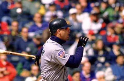 MILWAUKEE- CIRCA 1997: Jay Buhner #19 of the Seattle Mariners bats during an MLB game at County Stadium in Milwaukee, Wisconsin. Buhner played for 15 season with 2 different teams and was a 1-time All-Star. (Photo by SPX/Ron Vesely Photography via Getty Images)