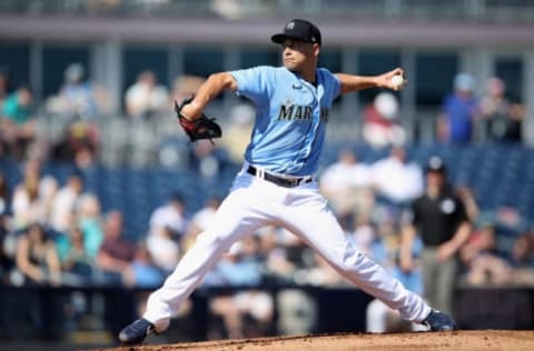 PEORIA, ARIZONA – FEBRUARY 24: Starting pitcher Marco Gonzales #7 of the Seattle Mariners pitches against the Chicago Cubs during the frist inning of the MLB spring training game at Peoria Stadium on February 24, 2020 in Peoria, Arizona. (Photo by Christian Petersen/Getty Images)