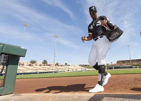 GLENDALE, ARIZONA – FEBRUARY 27: Eloy Jimenez of the White Sox looks on prior to the game against the Mariners. (Photo by Ron Vesely/Getty Images)