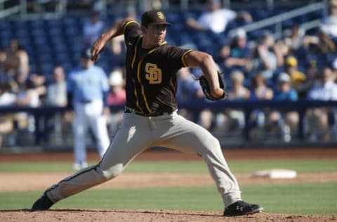 PEORIA, ARIZONA – MARCH 05: Pitcher Andres Munoz #52 of the San Diego Padres throws against the Seattle Mariners during a Cactus League spring training baseball game at Peoria Stadium on March 05, 2020 in Peoria, Arizona. (Photo by Ralph Freso/Getty Images)