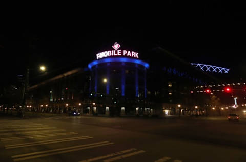 SEATTLE- WA, – APRIL 9: T-Mobile Park is lit up in blue to honor essential workers during the coronavirus (COVID-19) outbreak on April 09, 2020 in Seattle, Washington. Landmarks and buildings across the nation are displaying blue lights to show support for health care workers and first responders on the front lines of the COVID-19 pandemic. (Photo by Abbie Parr/Getty Images)