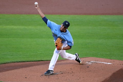 SEATTLE, WASHINGTON – JULY 19: Juan Then of the Seattle Mariners pitches in a summer workout intrasquad game. (Photo by Abbie Parr/Getty Images)