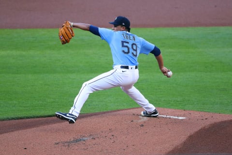 SEATTLE, WASHINGTON – JULY 19: Juan Then, a Mariners prospect, pitches. (Photo by Abbie Parr/Getty Images)