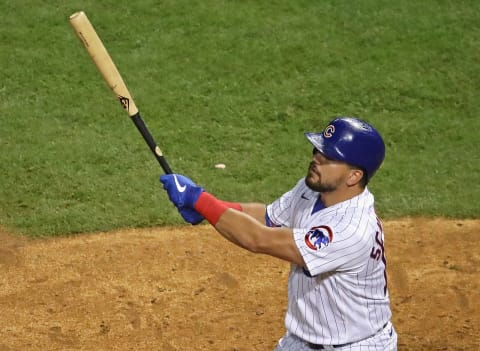 CHICAGO, ILLINOIS – AUGUST 01: Kyle Schwarber of the Chicago Cubs hits a home run. The Seattle Mariners should pursue him. (Photo by Jonathan Daniel/Getty Images)