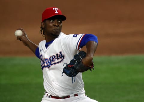 ARLINGTON, TEXAS – AUGUST 12: Rafael Montero of the Rangers throws against the Seattle Mariners. (Photo by Ronald Martinez/Getty Images)