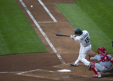 SEATTLE, WA – AUGUST 05: Kyle Seager of the Seattle Mariners follows through on his 200th home run. (Photo by Lindsey Wasson/Getty Images)