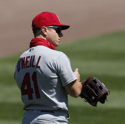 CHICAGO, ILLINOIS – AUGUST 19: Tyler O’Neill, former Mariners prospect, of the St. Louis Cardinals, plays against the Chicago Cubs. (Photo by Nuccio DiNuzzo/Getty Images)