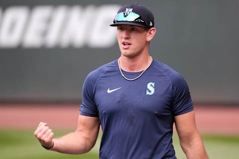 SEATTLE, WASHINGTON – AUGUST 20: Nick Margevicius of the Seattle Mariners looks on (fantasy baseball). (Photo by Abbie Parr/Getty Images)