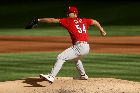 MILWAUKEE, WISCONSIN – AUGUST 27: Sonny Gray #54 of the Cincinnati Reds pitches in the second inning against the Milwaukee Brewers during game one of a doubleheader at Miller Park on August 27, 2020 in Milwaukee, Wisconsin. Several sporting leagues across the nation are resuming their schedules after player walkouts done in protest over the shooting of Jacob Blake by Kenosha, Wisconsin police. (Photo by Dylan Buell/Getty Images)