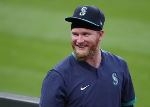 SEATTLE, WASHINGTON – SEPTEMBER 04: Jake Fraley #8 of the Seattle Mariners reacts in the third inning against the Texas Rangers at T-Mobile Park on September 04, 2020 in Seattle, Washington. (Photo by Abbie Parr/Getty Images)