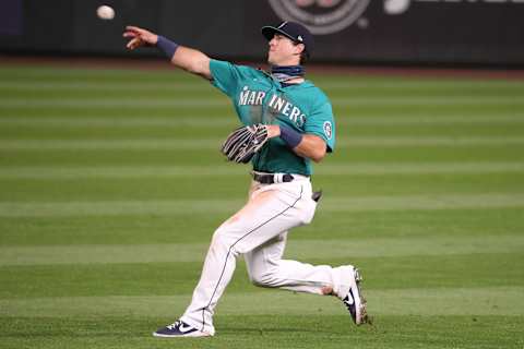 SEATTLE, WASHINGTON – SEPTEMBER 04: Dylan Moore, whose Avengers comparison is Ant-Man, of the Seattle Mariners throws to first for an out. (Photo by Abbie Parr/Getty Images)