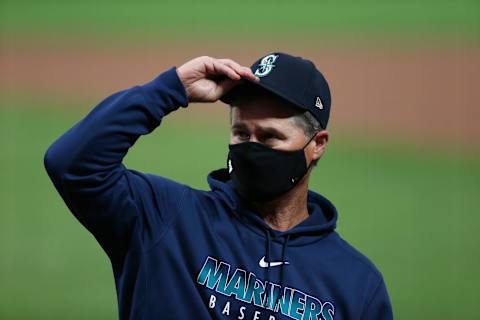 SAN FRANCISCO, CALIFORNIA – SEPTEMBER 08: Seattle Mariners Manager Scott Servais #29 looks on before the game against the San Francisco Giants at Oracle Park on September 08, 2020 in San Francisco, California. (Photo by Lachlan Cunningham/Getty Images)