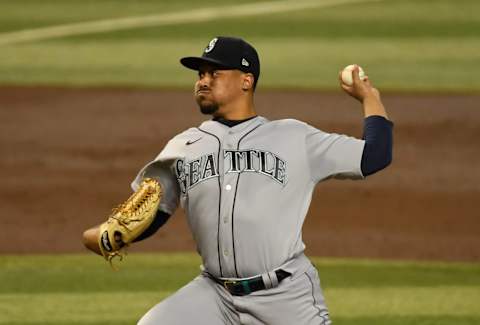 PHOENIX, ARIZONA – SEPTEMBER 12: Justus Sheffield #33 of the Seattle Mariners delivers a pitch against the Arizona Diamondbacks at Chase Field on September 12, 2020 in Phoenix, Arizona. (Photo by Norm Hall/Getty Images)