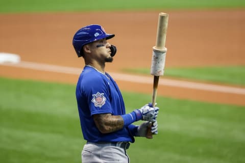 MILWAUKEE, WISCONSIN – SEPTEMBER 12: Javier Baez of the Chicago Cubs waits. The Seattle Mariners should pursue him. (Photo by Dylan Buell/Getty Images)