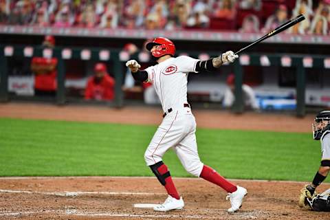 CINCINNATI, OH – SEPTEMBER 14: Nick Castellanos #2 of the Cincinnati Reds bats against the Pittsburgh Pirates during game two of a doubleheader at Great American Ball Park on September 14, 2020 in Cincinnati, Ohio. (Photo by Jamie Sabau/Getty Images)