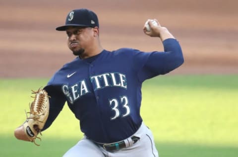 SAN DIEGO, CALIFORNIA – SEPTEMBER 19: Justus Sheffield #33 of the Seattle Mariners pitches during the first inning of a game against the San Diego Padres at PETCO Park on September 19, 2020 in San Diego, California. The game was moved to San Diego due to air quality concerns in Seattle from the wildfires. (Photo by Sean M. Haffey/Getty Images)