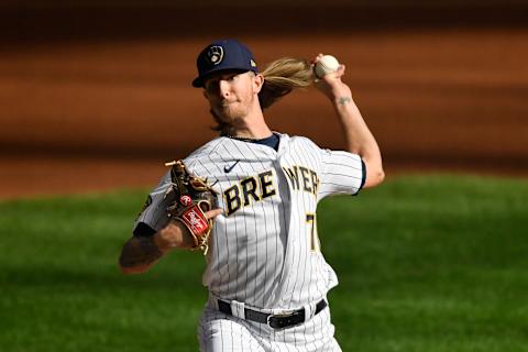 MILWAUKEE, WISCONSIN – SEPTEMBER 20: Josh Hader of the Milwaukee Brewers pitches. Seattle Mariners wish list. (Photo by Quinn Harris/Getty Images)