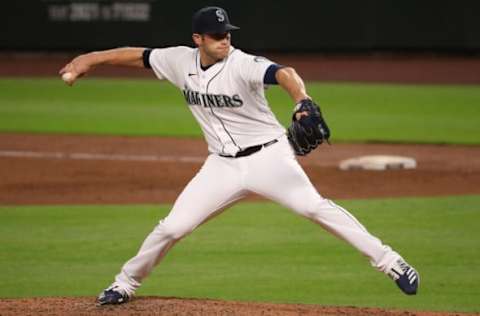 SEATTLE, WASHINGTON – SEPTEMBER 22: Casey Sadler #37 of the Seattle Mariners pitches in the sixth inning against the Houston Astros at T-Mobile Park on September 22, 2020 in Seattle, Washington. (Photo by Abbie Parr/Getty Images)