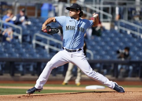 PEORIA, ARIZONA – FEBRUARY 28: Marco Gonzales #7 of the Seattle Mariners pitches (Sodo Mojo All-Star prediction). (Photo by Steph Chambers/Getty Images)