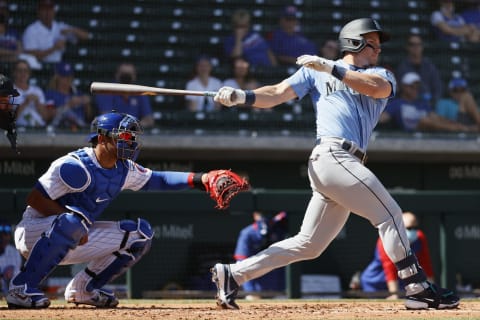 MESA, ARIZONA – MARCH 03: Jarred Kelenic #10 of the Seattle Mariners in action against the Chicago Cubs in the second inning on March 03, 2021 at Sloan Park in Mesa, Arizona. (Photo by Steph Chambers/Getty Images)