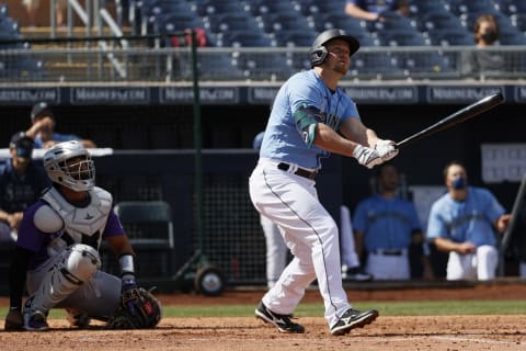 PEORIA, ARIZONA – MARCH 04: Kyle Seager #15 of the Seattle Mariners hits a home run. (Photo by Steph Chambers/Getty Images)