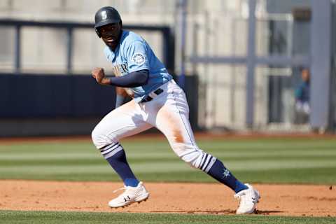 PEORIA, ARIZONA – MARCH 04: Taylor Trammell, a Mariners prospect, leads off. (Photo by Steph Chambers/Getty Images)