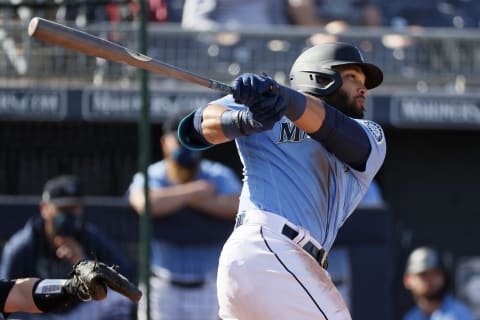 PEORIA, ARIZONA – MARCH 04: Jose Marmolejos #26 of the Seattle Mariners at-bat against the Colorado Rockies. (Photo by Steph Chambers/Getty Images)