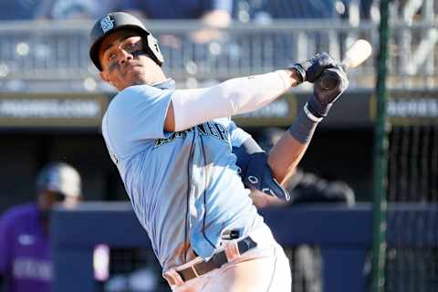 PEORIA, ARIZONA – MARCH 04: Julio Rodriguez of the Seattle Mariners at-bat (fantasy baseball). (Photo by Steph Chambers/Getty Images)