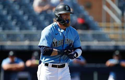 PEORIA, ARIZONA – MARCH 09: Jake Fraley of the Seattle Mariners walks to first base. Mariners fantasy. (Photo by Ralph Freso/Getty Images)