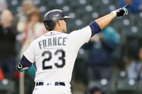 SEATTLE, WASHINGTON – APRIL 03: Ty France of the Seattle Mariners reacts. (Photo by Steph Chambers/Getty Images)