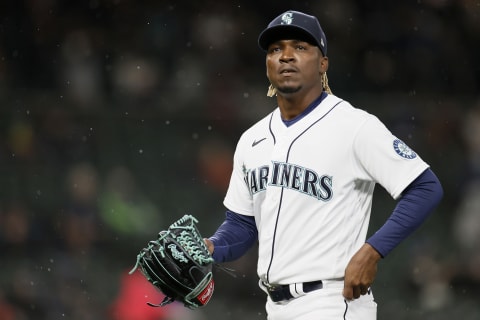 SEATTLE, WASHINGTON – APRIL 03: Rafael Montero of the Seattle Mariners walks off the mound. (Photo by Steph Chambers/Getty Images)