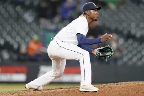 SEATTLE, WASHINGTON – APRIL 07: Rafael Montero #47 of the Mariners reacts as he watches the final out to defeat the White Sox. (Photo by Steph Chambers/Getty Images)